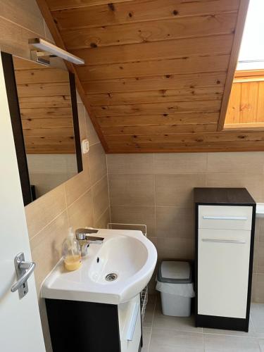 a bathroom with a sink and a toilet at Ibolya Vendégház in Kehidakustány