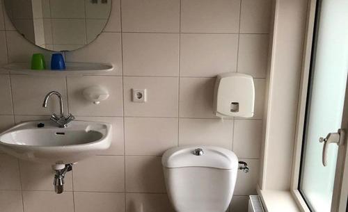 La salle de bains est pourvue de toilettes et d'un lavabo. dans l'établissement Hotel Restaurant Sence, à Burgh-Haamstede