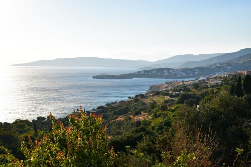 a view of the ocean from a hill at The Antique House in Batsi