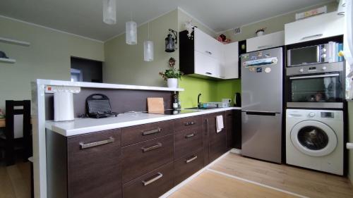 een keuken met een wasmachine en een wasmachine bij Cztery kąty in Bielsko-Biala