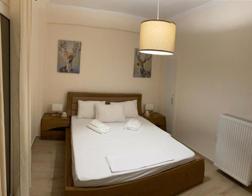 ein Schlafzimmer mit einem Bett mit zwei Handtüchern darauf in der Unterkunft Acropolis Luxury Apartments in Athen
