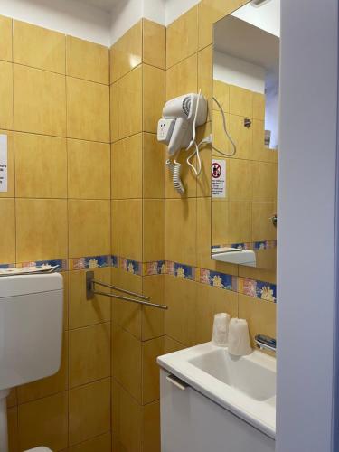 a bathroom with a sink and a mirror at LUVEGU SCIUIU Apartment in Vernazza