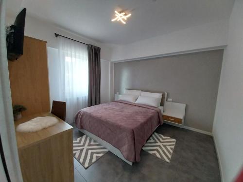 een hotelkamer met een bed en een raam bij Pensiunea Ideal in Băile Borşa