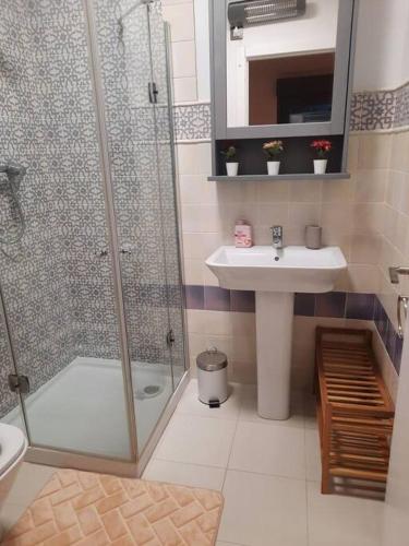 a bathroom with a shower and a sink at A casa do Val in Lugo