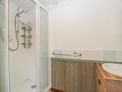 een badkamer met een douche en een wastafel bij Pippins in Bream