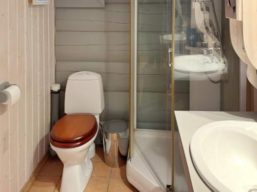 Holiday home Drangedal II في Drangedal: حمام مع مرحاض ومغسلة ودش