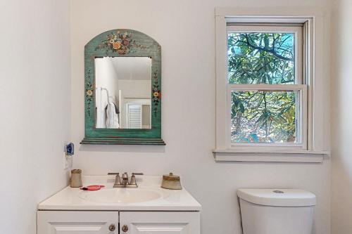 亨德森維爾的住宿－Brook Hollow，一间带水槽、镜子和卫生间的浴室