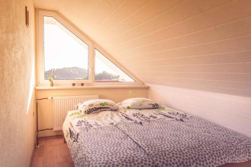 a bed in a small room with a window at Holiday home in Mirna Kranjska Krain 36158 in Mirna