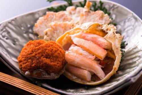 a plate with a sandwich with meat on it at Oyado Hisaya in Kami
