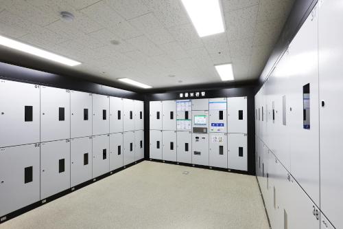a row of lockers in a locker room at The Stay Classic Hotel Myeongdong in Seoul