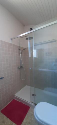 バニュルス・シュル・メールにあるVilla Troc Pinellのバスルーム(ガラスドア付きのシャワー付)