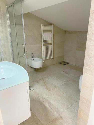 a bathroom with a sink and a shower at Estate Riomaggiore in Riomaggiore