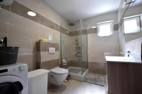 La salle de bains est pourvue d'une douche, de toilettes et d'un lavabo. dans l'établissement Apartment Lana, à Soline