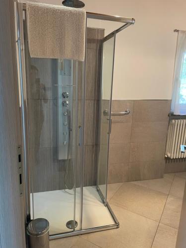 a shower with a glass door in a bathroom at Casa delle Olive 1 in Oliveto Lario