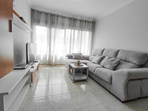 a living room with a couch and a tv at Céntrico apartamento de 2 dormitorios en La Laguna in Las Lagunas