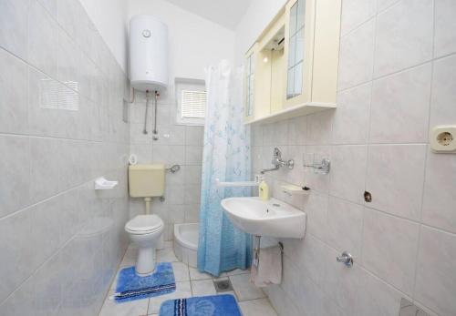 een witte badkamer met een toilet en een wastafel bij Apartments Zlatko in Jadrtovac