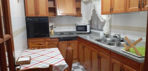 uma pequena cozinha com um lavatório e um micro-ondas em Casa Angelita em Catí