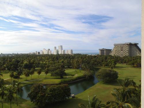a view of a city with palm trees and a river at Beautiful apartment fully restored after OTIS in Acapulco Diamante in Acapulco