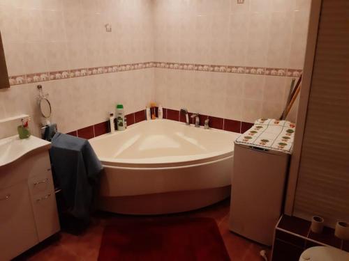 un bagno con una grande vasca in una stanza di Krásny byt, Košice, Juhoslovanska1. Ťahanovce a Košice