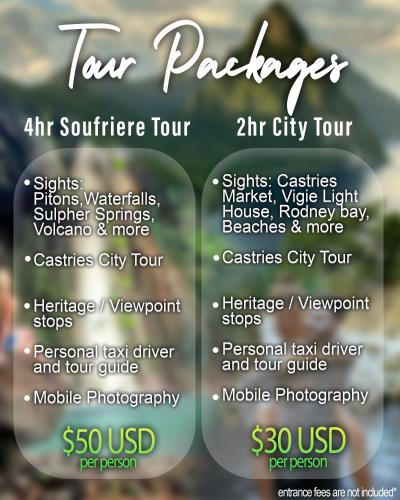 a flyer for a car dealership with the names of the car parks at 1 Bed Apt overlooking Rodney Bay in Gros Islet