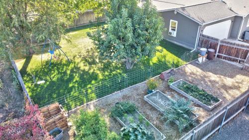 an aerial view of a garden with plants at The Haire Haus in Nampa