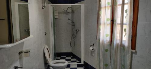 a bathroom with a shower and a toilet and a sink at 3M - seahouse in Porto Cesareo