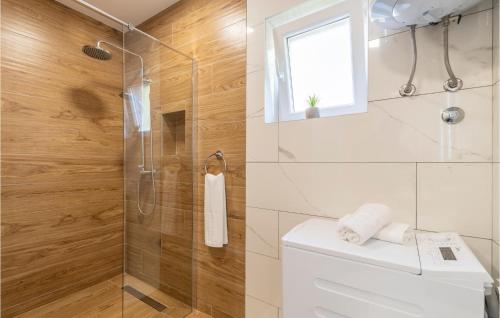 a bathroom with a shower and a toilet and a window at Beautiful Home In Gradina With Kitchen in Vela Luka