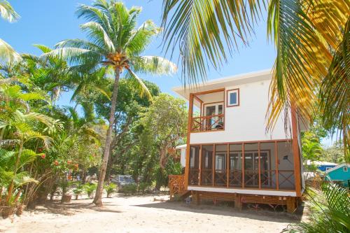 a house on the beach with palm trees at Casa Coral home in Roatan
