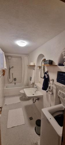 bagno con lavandino, doccia e vasca di Paradies 2 Castellberg-Jakobsweg a Kastelhof