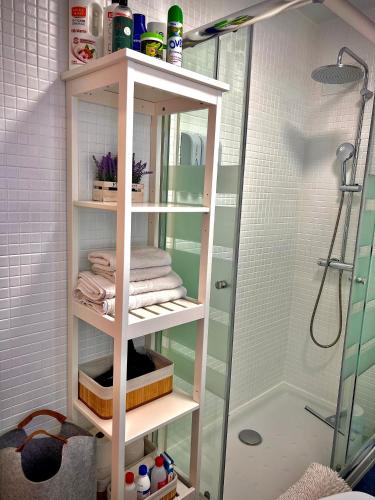 a towel rack in a shower in a bathroom at Blue Salou in Salou