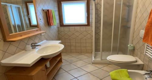 a bathroom with a sink and a toilet and a shower at Ski Holidays Apartments in Livigno