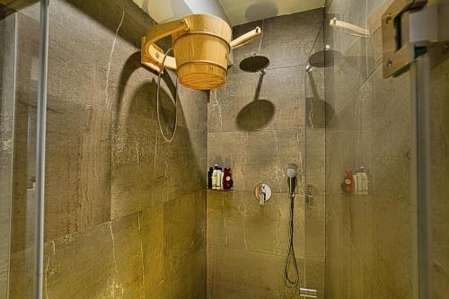 a bathroom with a shower with a shower head at Room4stars in Otruševec