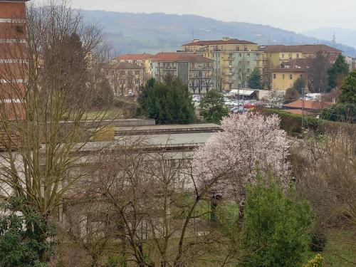 uitzicht op een stad met gebouwen en bomen bij casa di Angela in Acqui Terme