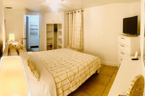1 dormitorio con 1 cama y TV en PRIVATE Cozy Guest Suite Near Hard Rock Guitar en Fort Lauderdale