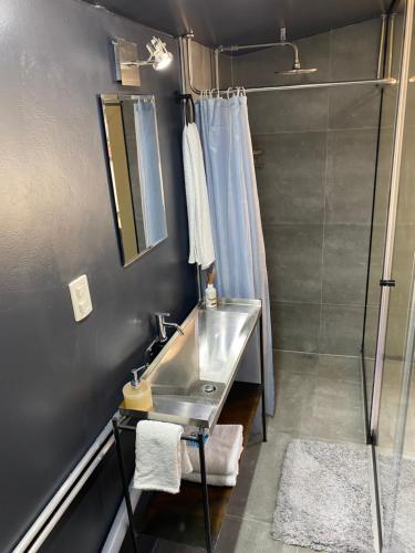een badkamer met een wastafel en een douche bij Villa San José in Arequipa