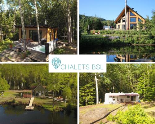 a collage of pictures of different homes and a house at Chalets BSL in Saint-Simon-de-Rimouski