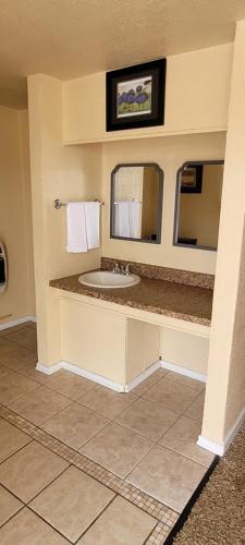a bathroom with a sink and a mirror at Stay Inn Oklahoma in Davis