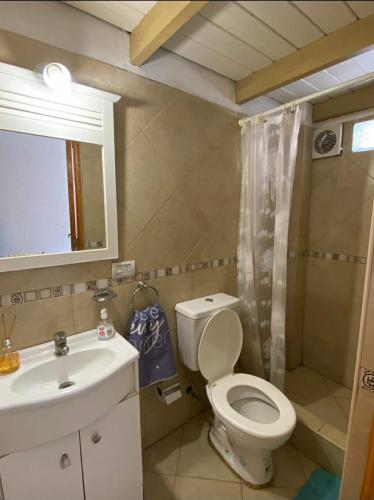 een kleine badkamer met een toilet en een wastafel bij Alquiler Santa Clara Del Mar in Santa Clara del Mar