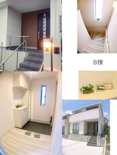 a series of four pictures of a house at ZZOKIAI Premier Ou奥武壹号B棟 奥武岛上能看见海的新建一户建 走到海滩只有1分钟 walk to beach only 1 minute in Shikenbaru