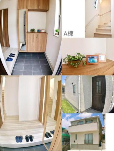 a collage of different pictures of a house at ZZOKIAI Premier Ou 奥武壹号A棟 奥武岛上能看见海的新建一户建 走到海滩只有1分钟 only 1 min walk to the beach in Shikenbaru