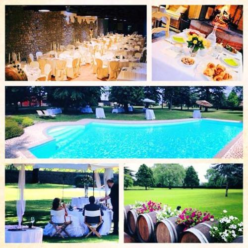 a collage of photos of a wedding and a swimming pool at Villa Chiopris in Chiópris-Viscone