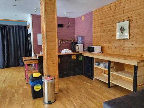 a kitchen with a counter and a counter top at Pensiunea ANA Vistisoara in Vistisoara