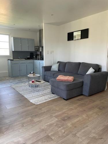 sala de estar con sofá y cocina en Appartement vue sur la Rhune en Sare