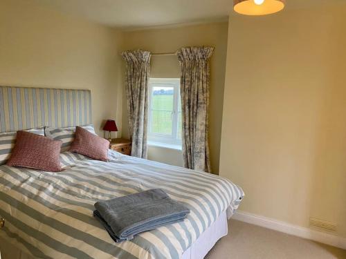 a bedroom with a bed with two pillows and a window at Field House in Norwich