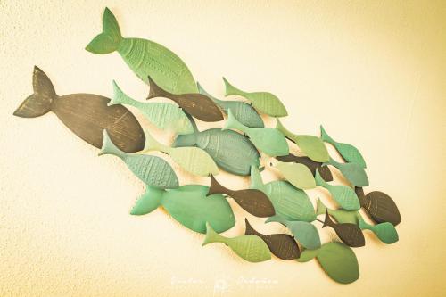 a group of fish on a wall at Wayra Lodge [Samay] A different sunset every day in Raposeira