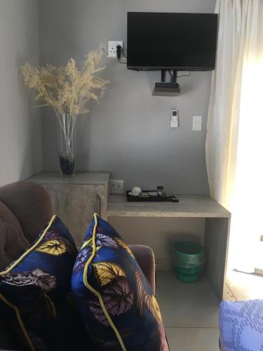 uma sala de estar com um sofá e uma televisão em Skills Tree 58 Pty Ltd em Empangeni