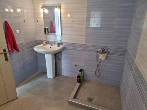 ein Bad mit einem Waschbecken und einer Dusche in der Unterkunft Giannis country house in Palaiokómi