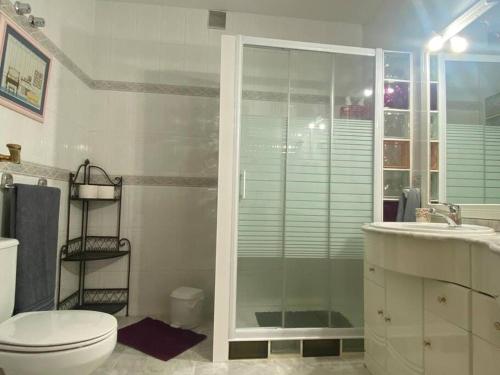 La salle de bains est pourvue d'une douche, de toilettes et d'un lavabo. dans l'établissement Vivienda Las Vistas, à Poyales del Hoyo