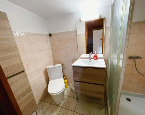 a small bathroom with a toilet and a sink at Gîte du Mas in Saint-Privat-de-Champclos