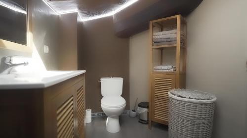 ル・ブールーにあるZENSAN Meublé Maison de Village Le Boulou 66160のバスルーム(トイレ、洗面台付)